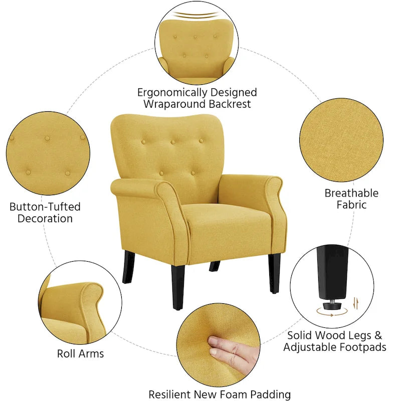 Fauteuil d'appoint rembourré en tissu polyester moderne pour le salon