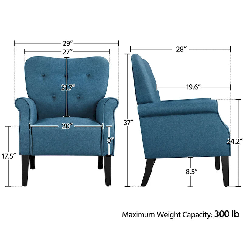 Fauteuil d'appoint rembourré en tissu polyester moderne pour le salon