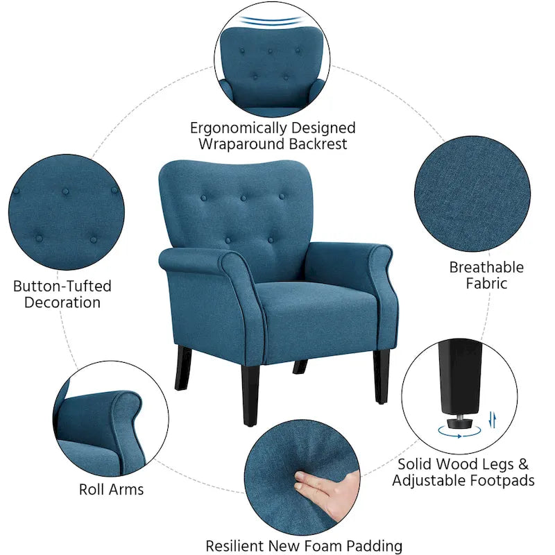 Fauteuil d'appoint rembourré en tissu polyester moderne pour le salon