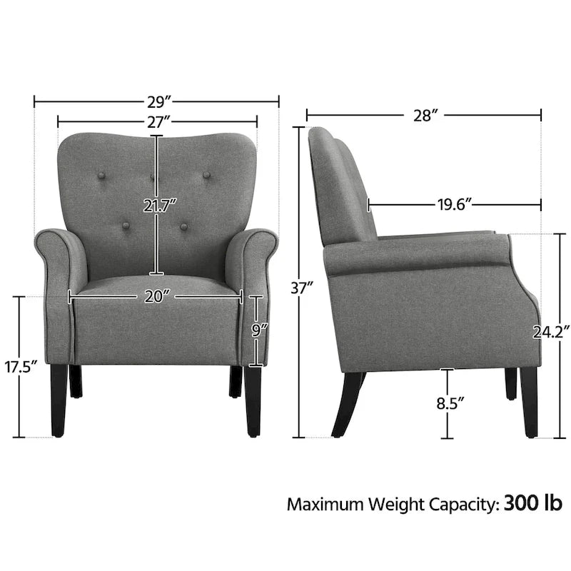 Fauteuil d'appoint rembourré en tissu polyester moderne pour le salon