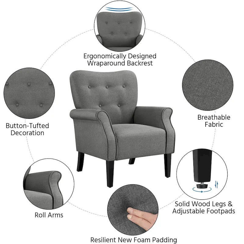 Fauteuil d'appoint rembourré en tissu polyester moderne pour le salon