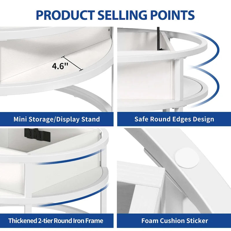 Table basse ronde relevable de style rustique avec rangement dissimulé et étagère