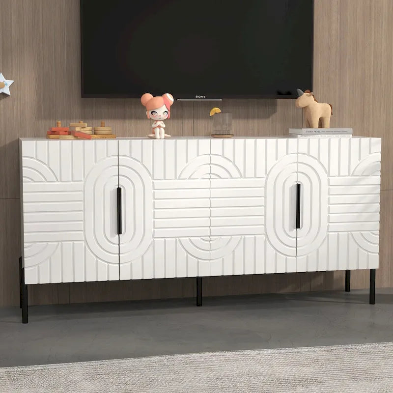 Meuble TV blanc de 160 cm compatible avec les téléviseurs jusqu'à 65 pouces
