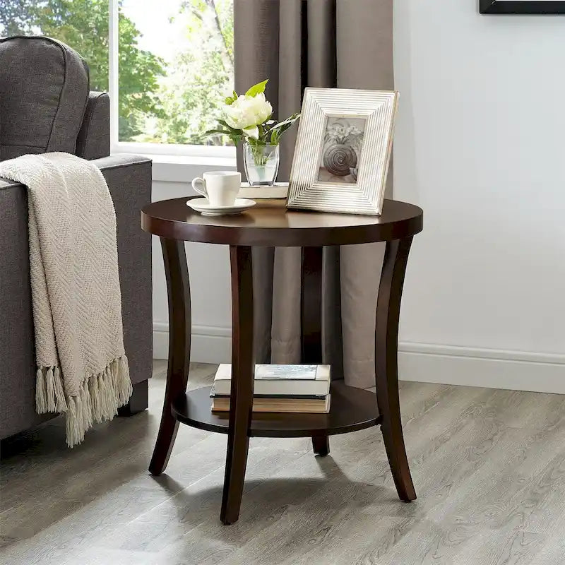 Table d'appoint ovale contemporaine en bois avec étagère