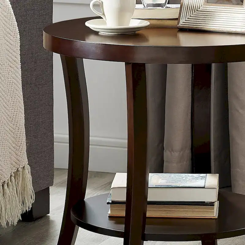 Table d'appoint ovale contemporaine en bois avec étagère
