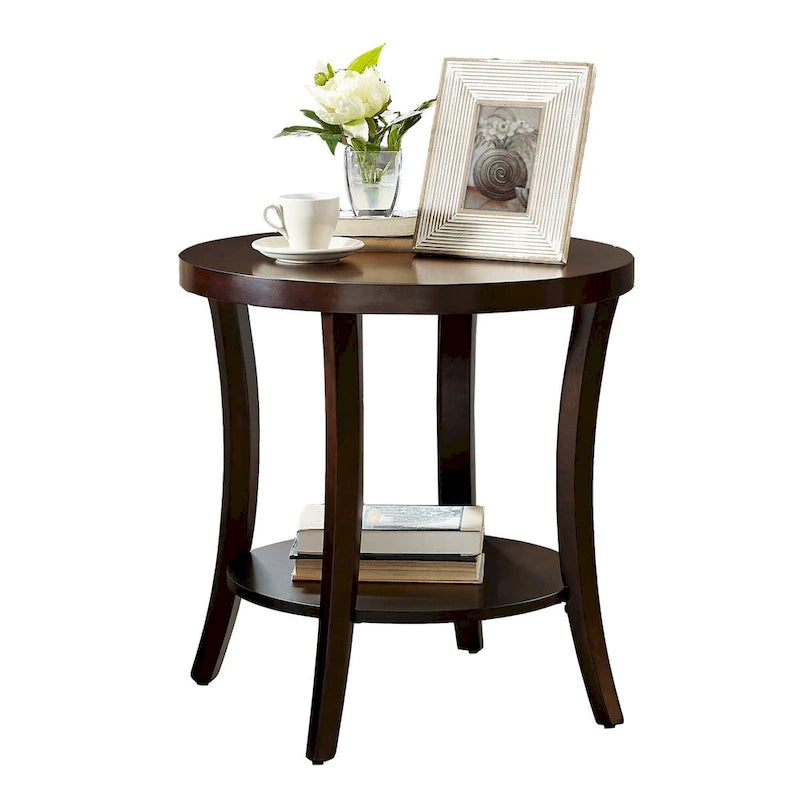 Table d'appoint ovale contemporaine en bois avec étagère