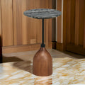 Side End Drink Table, Round Gray White Marble Top, Pedestal Base 14x14x24