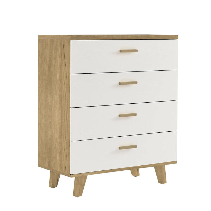 Commode de rangement moderne en chêne blanc avec 4 tiroirs