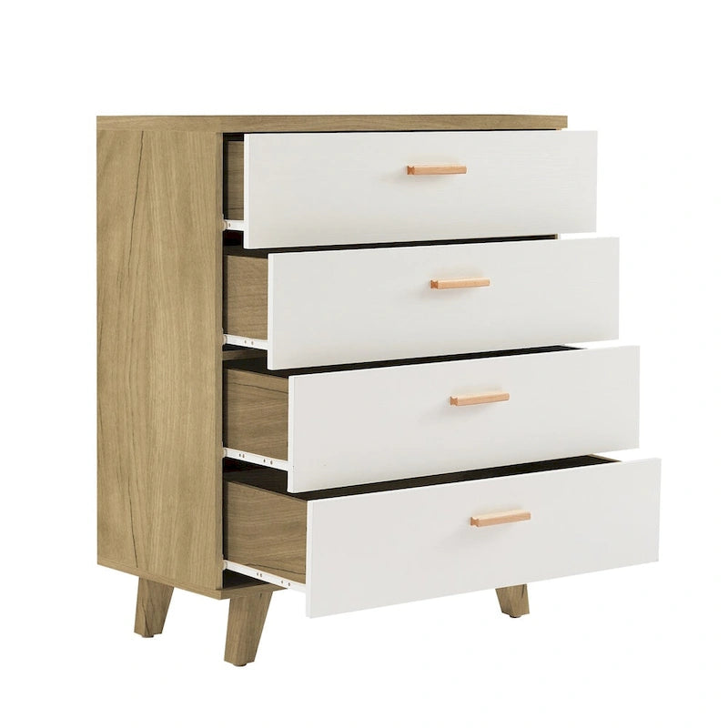 Commode de rangement moderne en chêne blanc avec 4 tiroirs