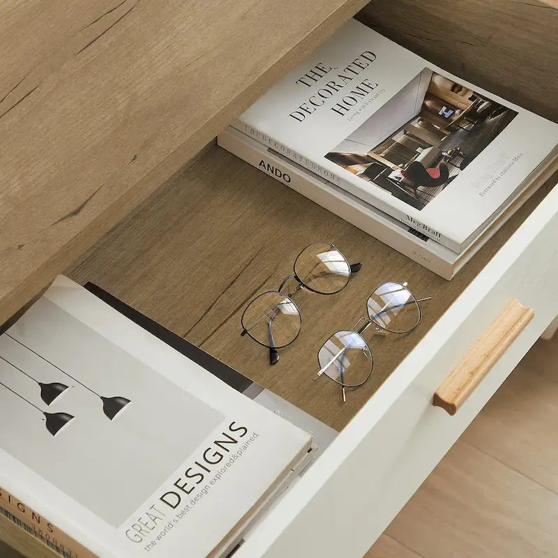 Commode de rangement moderne en chêne blanc avec 4 tiroirs