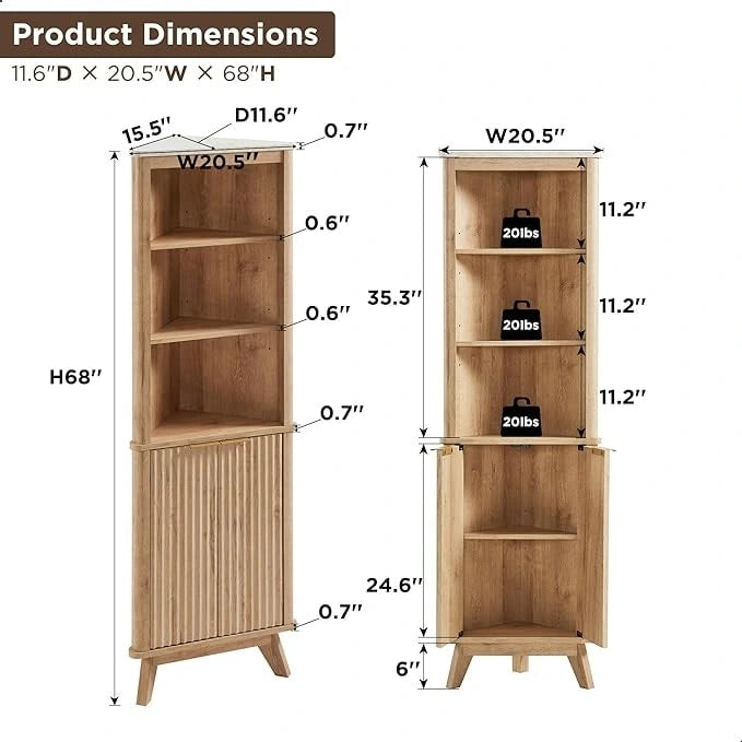 Meuble d'angle haut moderne de 68 pouces avec plateau en faux marbre