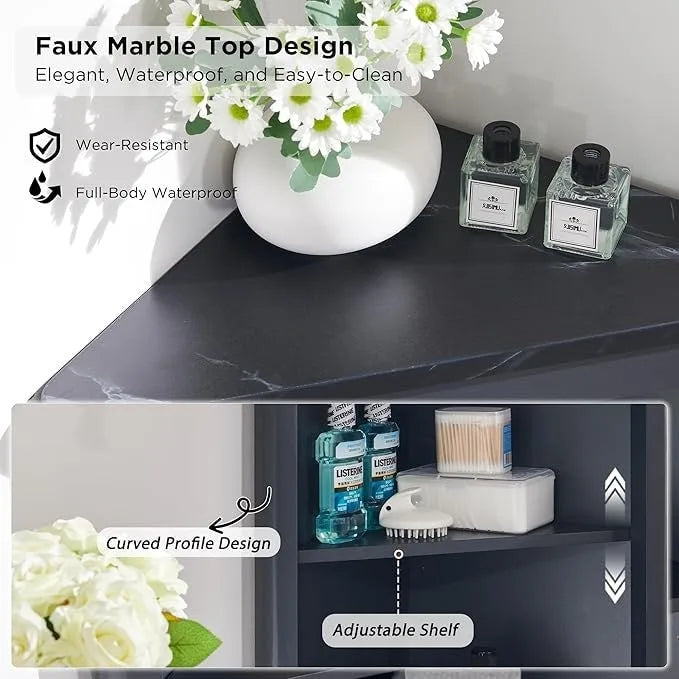 Meuble d'angle haut moderne de 68 pouces avec plateau en faux marbre