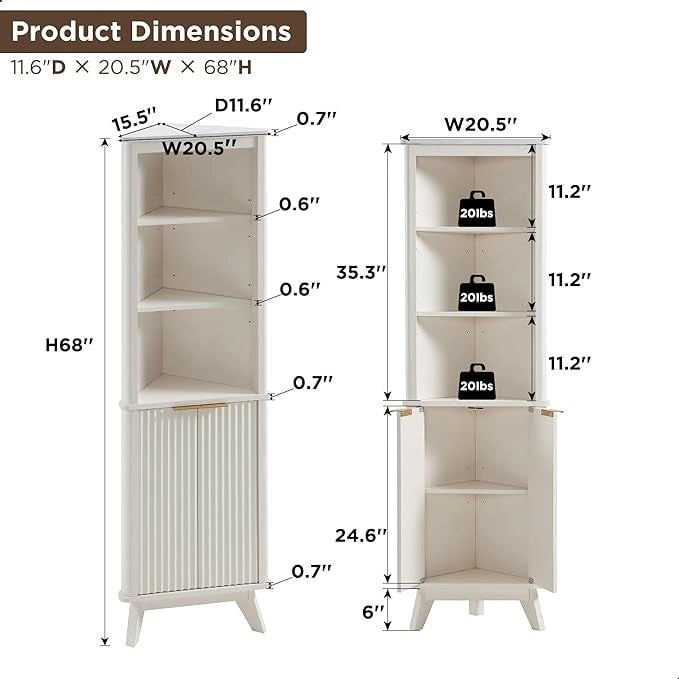 Meuble d'angle haut moderne de 68 pouces avec plateau en faux marbre