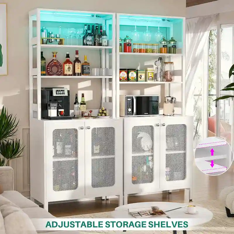 Meuble Bar à Vin de 170 cm de haut avec lumières LED, porte-verres et prises de courant