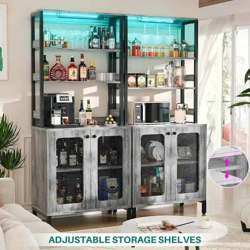 Meuble Bar à Vin de 170 cm de haut avec lumières LED, porte-verres et prises de courant