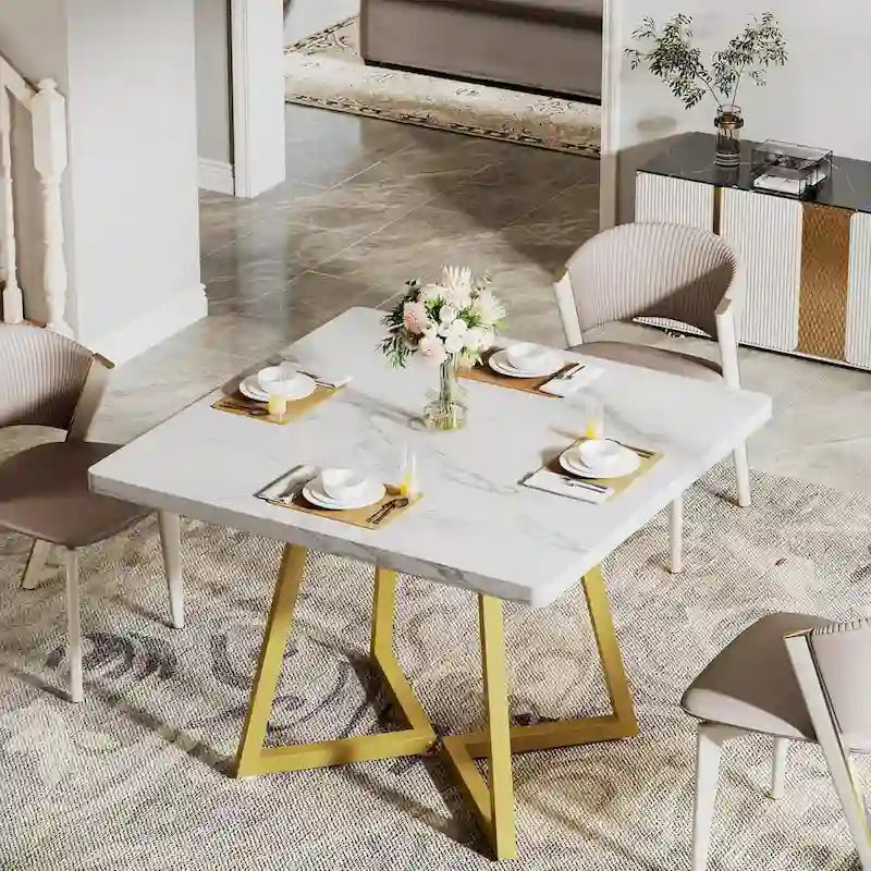 Table à manger carrée pour 4 personnes, table de salle à manger industrielle de 80 cm pour petit espace