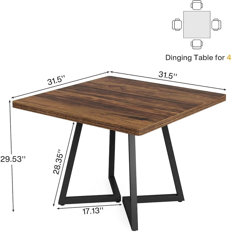 Table à manger carrée pour 4 personnes, table de salle à manger industrielle de 80 cm pour petit espace