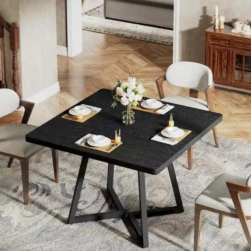 Table à manger carrée pour 4 personnes, table de salle à manger industrielle de 80 cm pour petit espace