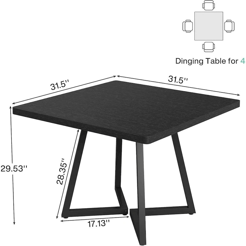 Table à manger carrée pour 4 personnes, table de salle à manger industrielle de 80 cm pour petit espace