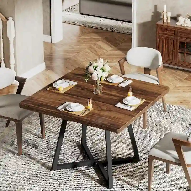 Table à manger carrée pour 4 personnes, table de salle à manger industrielle de 80 cm pour petit espace