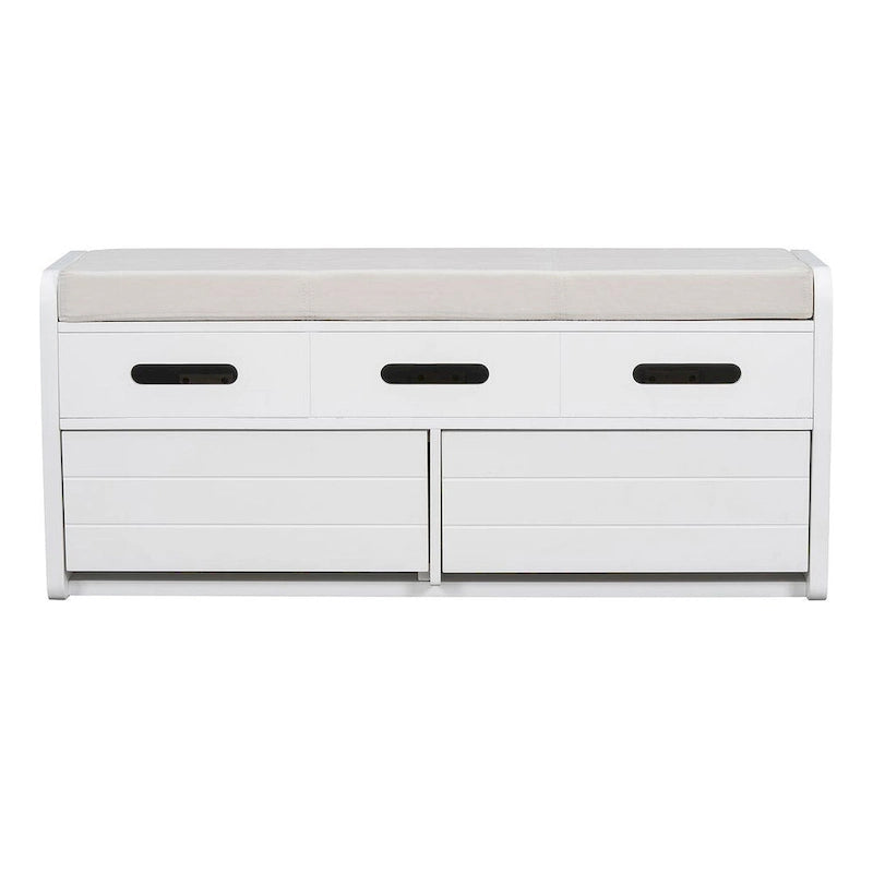 Banc de rangement capitonné en bois d'acacia style ferme de 43 pouces avec 5 tiroirs