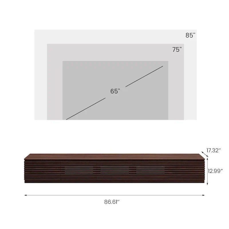 Meuble TV minimaliste avec tiroirs, console multimédia en bois massif avec placards, porte abattante, placage noyer, livré entièrement assemblé