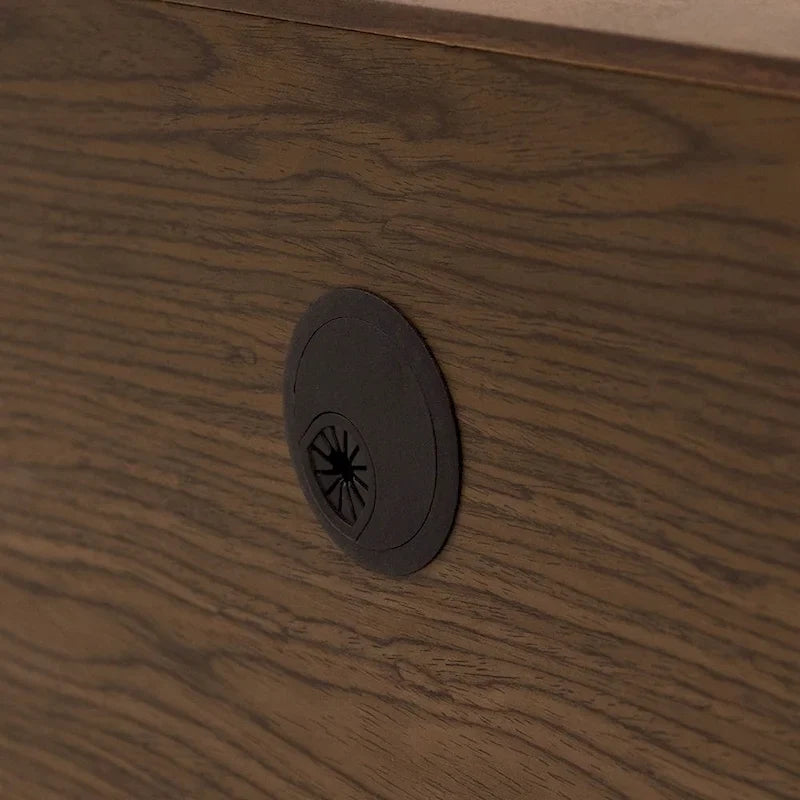 Meuble TV minimaliste avec tiroirs, console multimédia en bois massif avec placards, porte abattante, placage noyer, livré entièrement assemblé