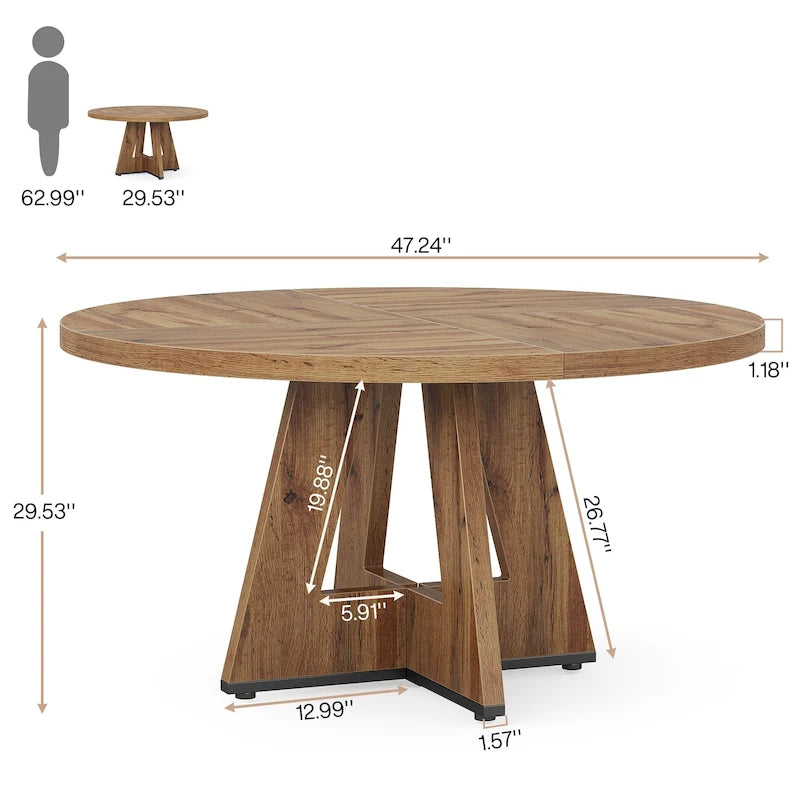Table de salle à manger ronde de 47 pouces pour 4 personnes, table de salle à manger style ferme en bois pour cuisine, salle à manger et salon